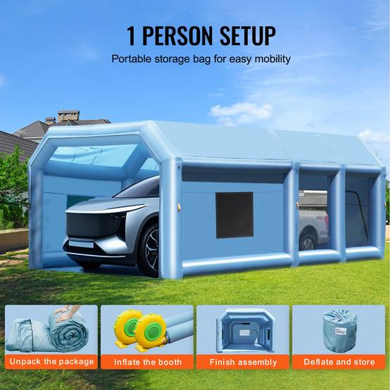 VEVOR Cabine peinture gonflable 10x6.4x4.5m, souffleurs 1100+750W avec filtration, station atelier. - Image 6