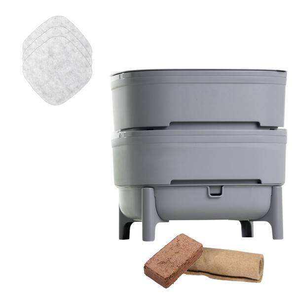 WORMcube Gris Design & Compact I Lombricomposteur 2 plateaux - Image 1
