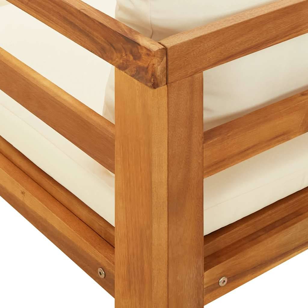 Chaise longue | Transat | Bain de soleil avec coussins blanc crème Bois d'acacia solide - Image 10