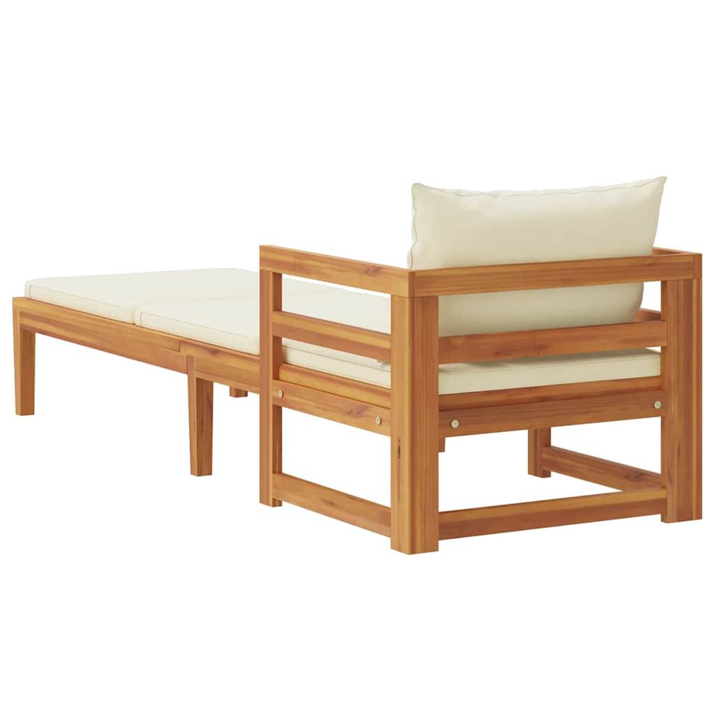 Chaise longue | Transat | Bain de soleil avec coussins blanc crème Bois d'acacia solide - Image 7