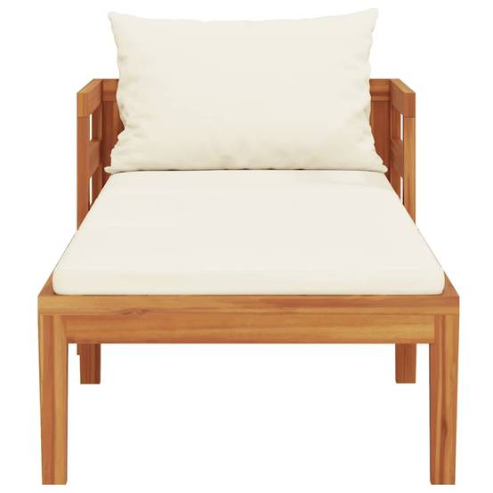 Chaise longue | Transat | Bain de soleil avec coussins blanc crème Bois d'acacia solide - Image 5