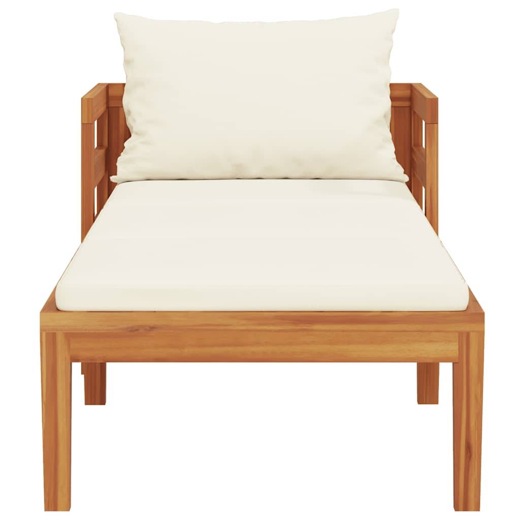 Chaise longue | Transat | Bain de soleil avec coussins blanc crème Bois d'acacia solide - Image 5