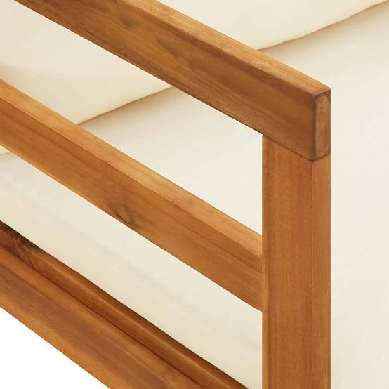 Chaise longue | Transat | Bain de soleil avec coussins blanc crème Bois d'acacia solide - Image 9