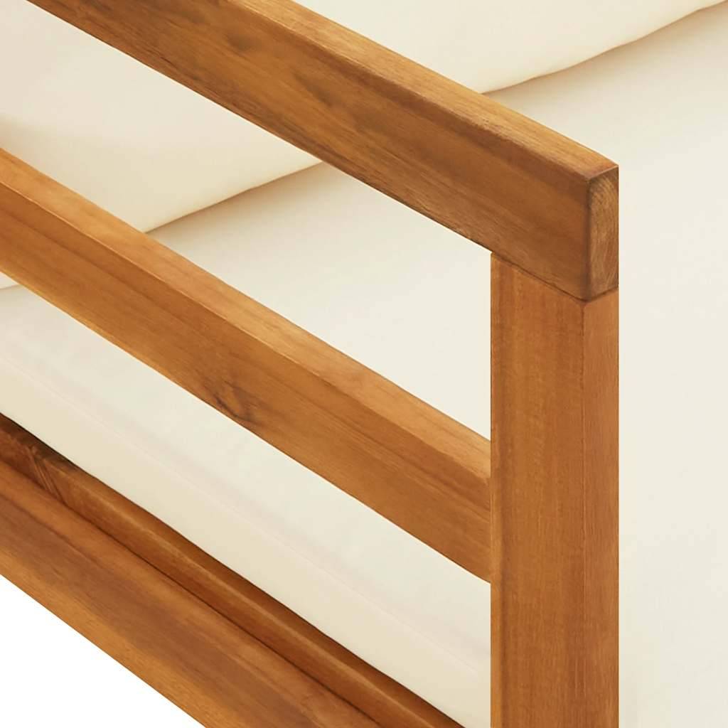 Chaise longue | Transat | Bain de soleil avec coussins blanc crème Bois d'acacia solide - Image 9