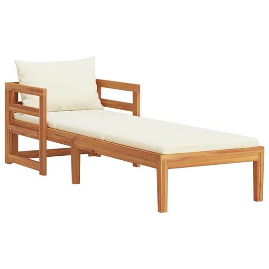 Chaise longue | Transat | Bain de soleil avec coussins blanc crème Bois d'acacia solide - Image 1