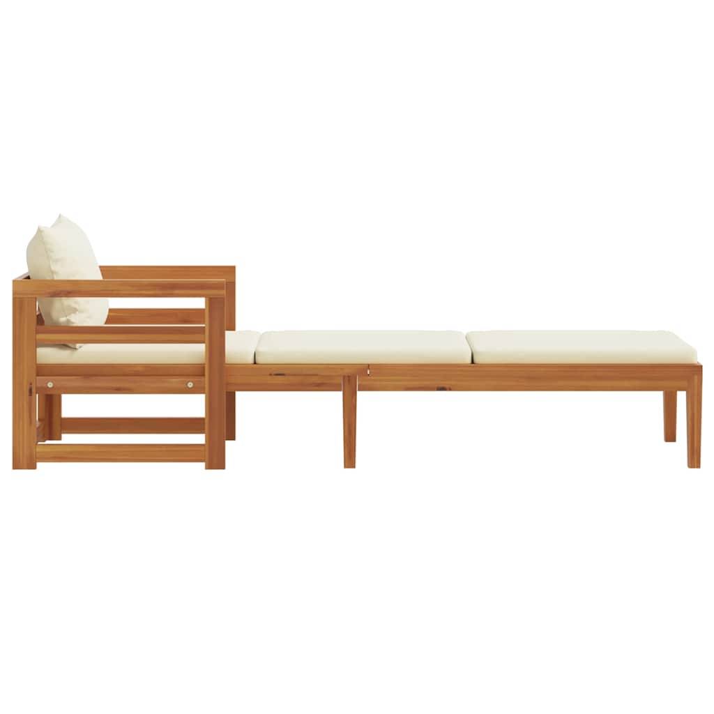 Chaise longue | Transat | Bain de soleil avec coussins blanc crème Bois d'acacia solide - Image 6