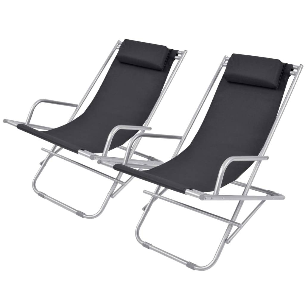 Helloshop26 - Lot de deux chaises inclinables de terrasse acier noir - Image 1