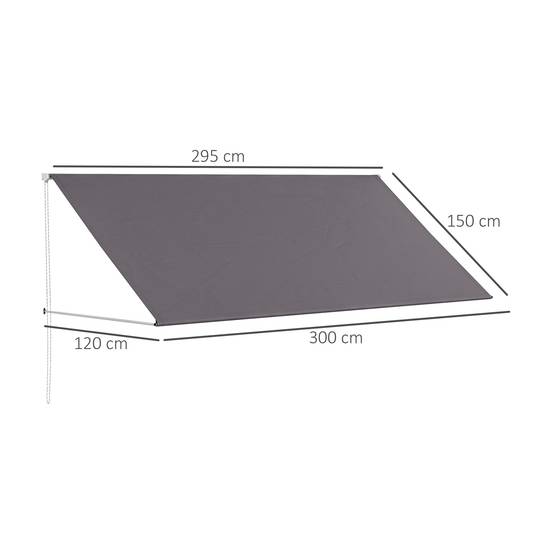 Store banne manuel auvent rétractable Inclinaison réglable 300 x 120 cm protection UV aluminium polyester gris foncé - Image 5