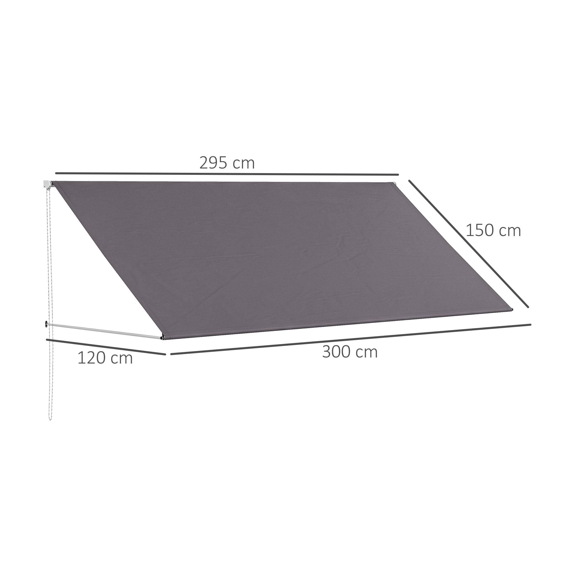 Store banne manuel auvent rétractable Inclinaison réglable 300 x 120 cm protection UV aluminium polyester gris foncé - Image 5
