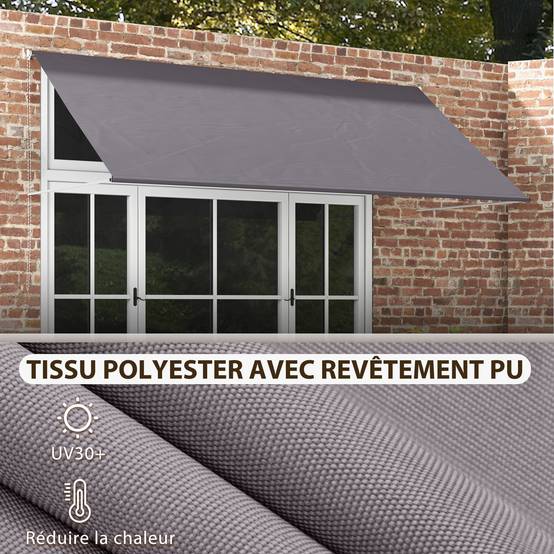 Store banne manuel auvent rétractable Inclinaison réglable 300 x 120 cm protection UV aluminium polyester gris foncé - Image 6