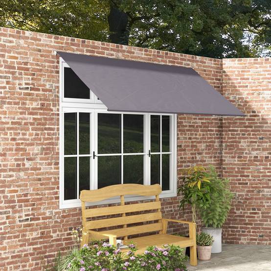 Store banne manuel auvent rétractable Inclinaison réglable 300 x 120 cm protection UV aluminium polyester gris foncé - Image 3
