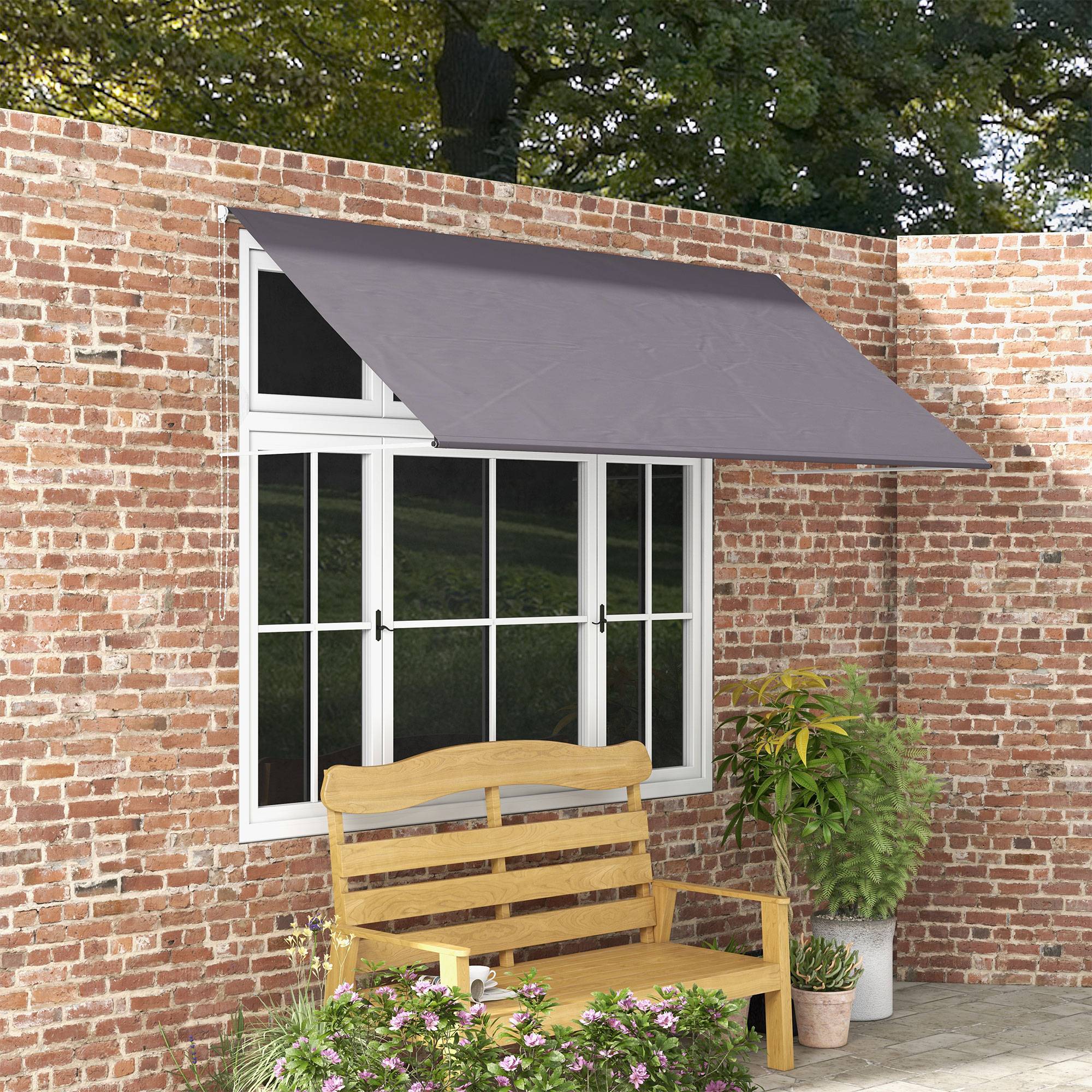 Store banne manuel auvent rétractable Inclinaison réglable 300 x 120 cm protection UV aluminium polyester gris foncé - Image 3