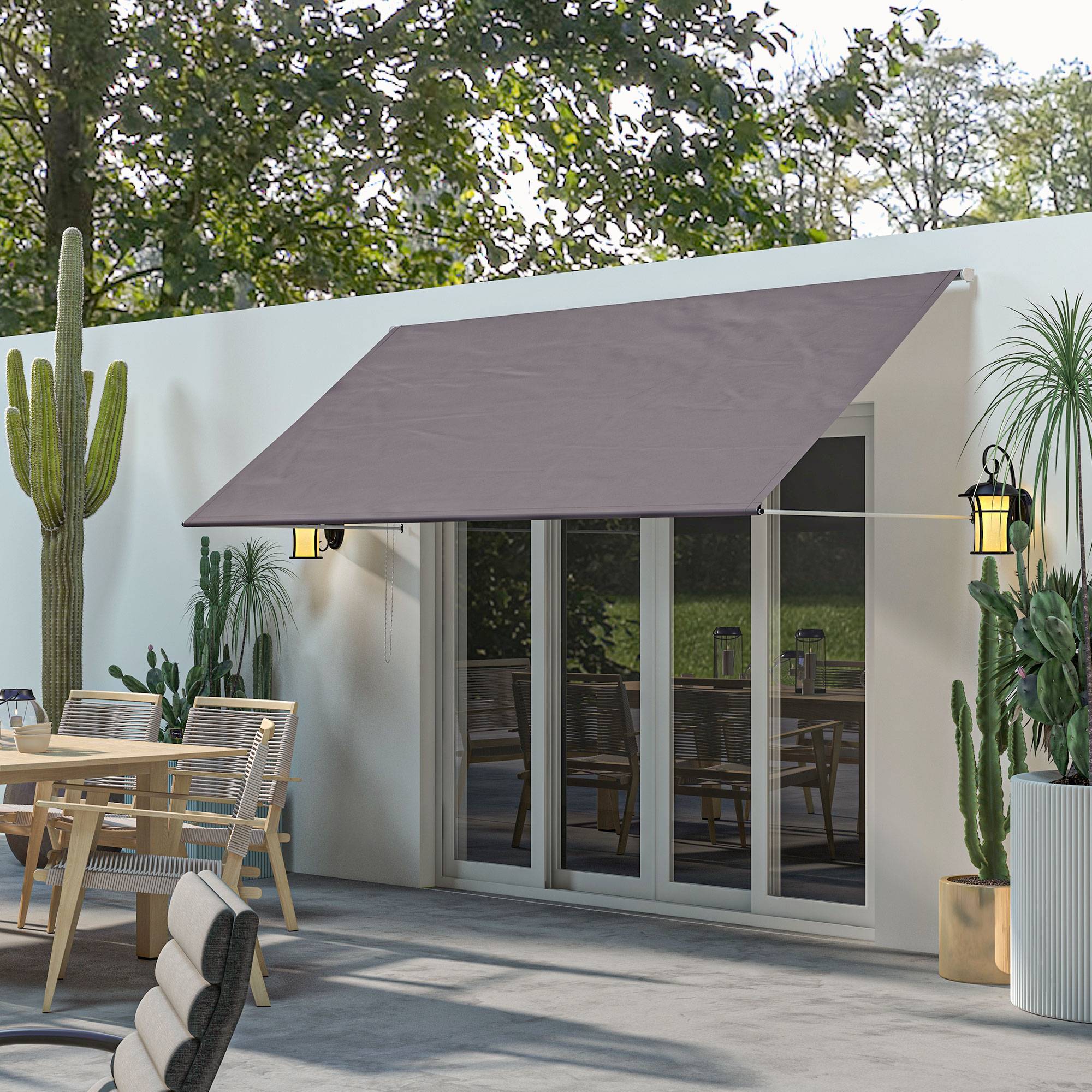 Store banne manuel auvent rétractable Inclinaison réglable 300 x 120 cm protection UV aluminium polyester gris foncé - Image 4