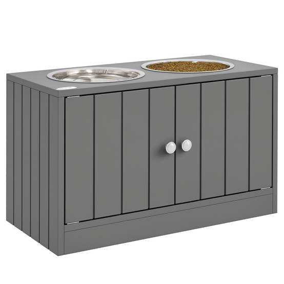 Support de gamelles bois gris 60 x 30 x 35.5 cm - PANGIVO - Image 1