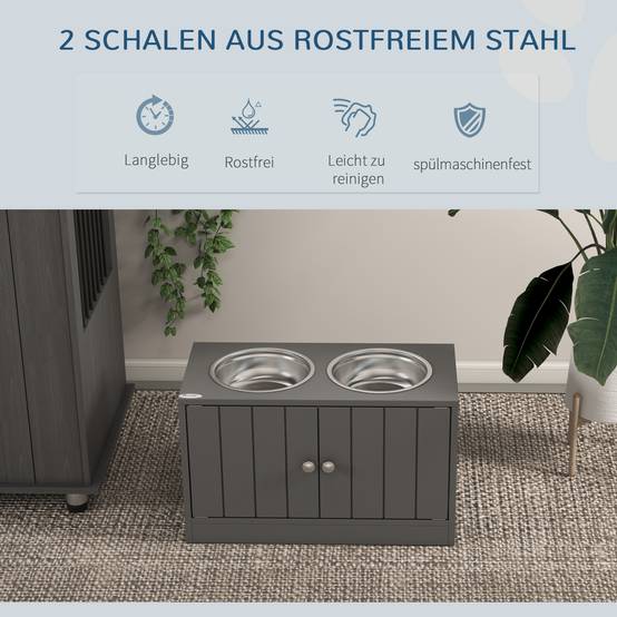Support de gamelles bois gris 60 x 30 x 35.5 cm - PANGIVO - Image 6