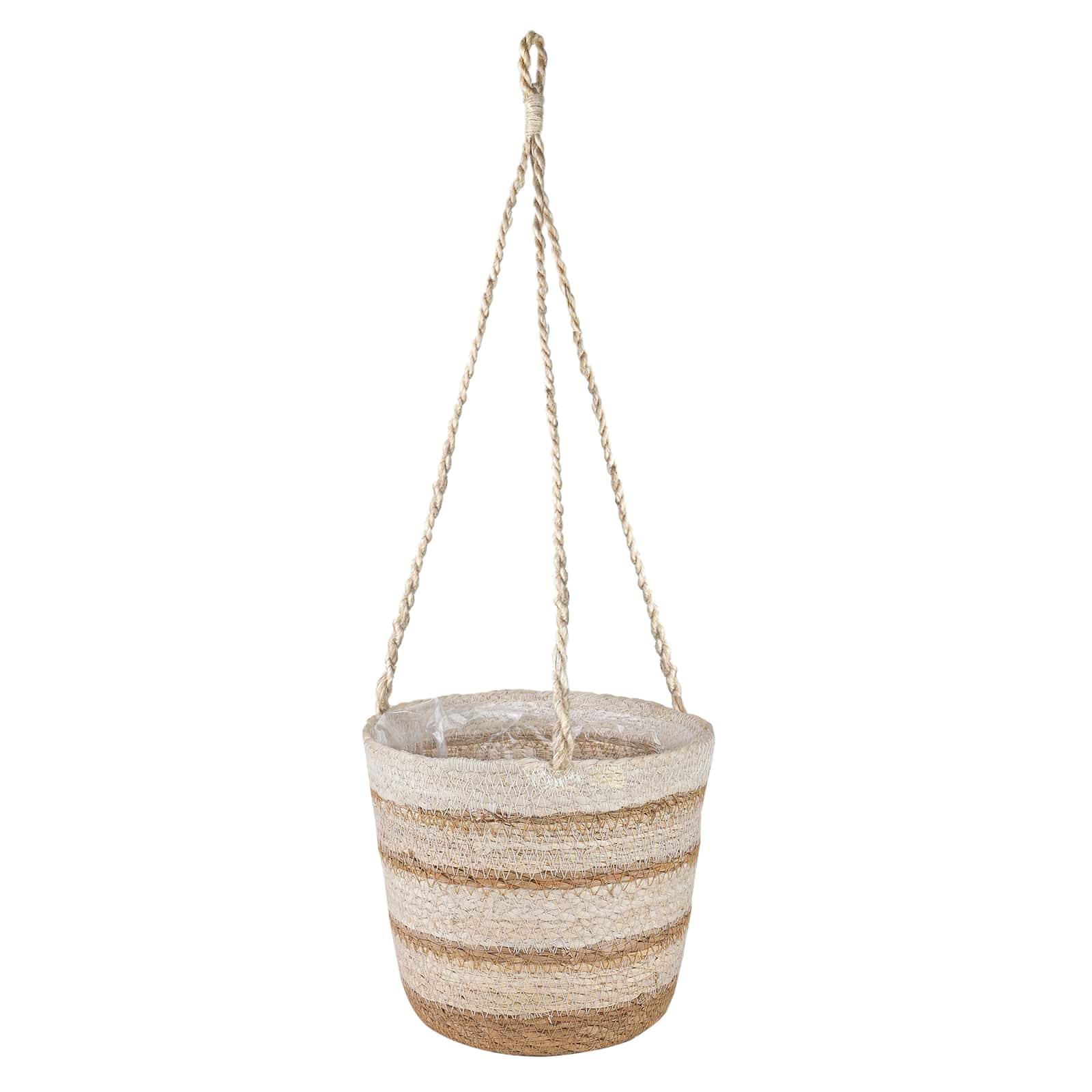 Paniers à plantes herbe de mer naturel blanc et beige 26 x 26 x 19 cm, Poids:0.95kg - PANGIVO - Image 3