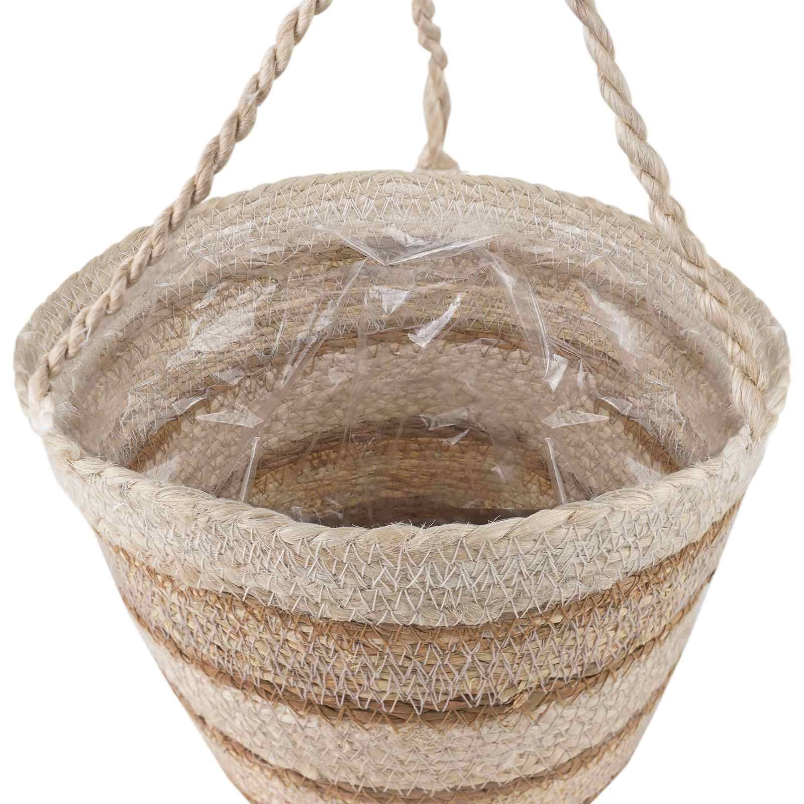 Paniers à plantes herbe de mer naturel blanc et beige 26 x 26 x 19 cm, Poids:0.95kg - PANGIVO - Image 5