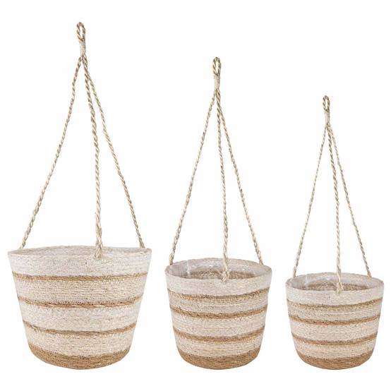 Paniers à plantes herbe de mer naturel blanc et beige 26 x 26 x 19 cm, Poids:0.95kg - PANGIVO - Image 1