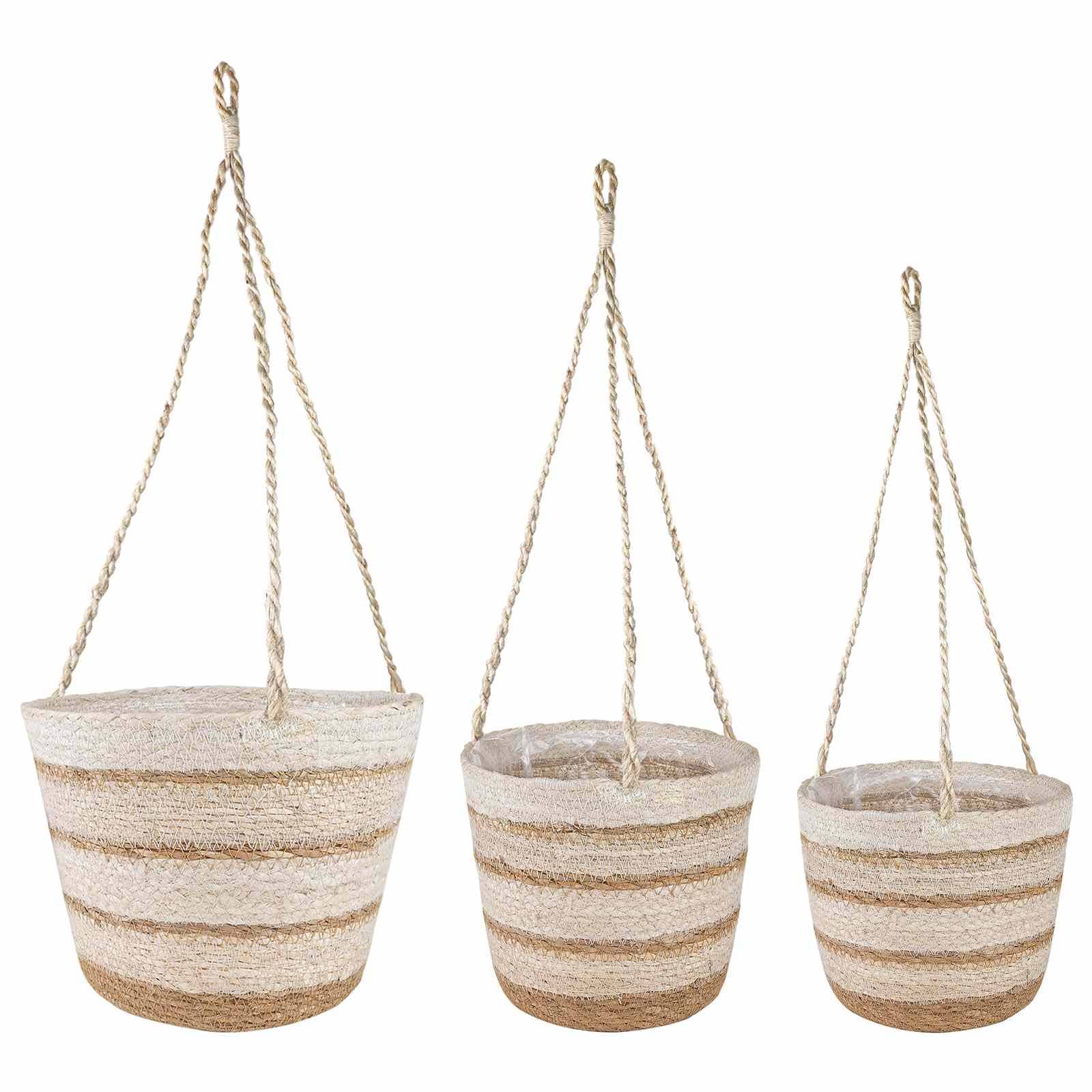 Paniers à plantes herbe de mer naturel blanc et beige 26 x 26 x 19 cm, Poids:0.95kg - PANGIVO