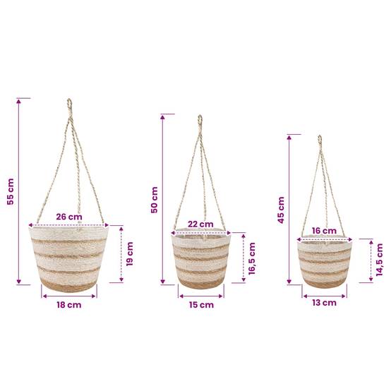 Paniers à plantes herbe de mer naturel blanc et beige 26 x 26 x 19 cm, Poids:0.95kg - PANGIVO - Image 7