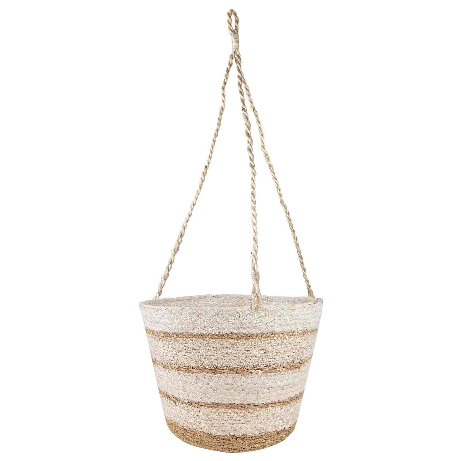 Paniers à plantes herbe de mer naturel blanc et beige 26 x 26 x 19 cm, Poids:0.95kg - PANGIVO - Image 2