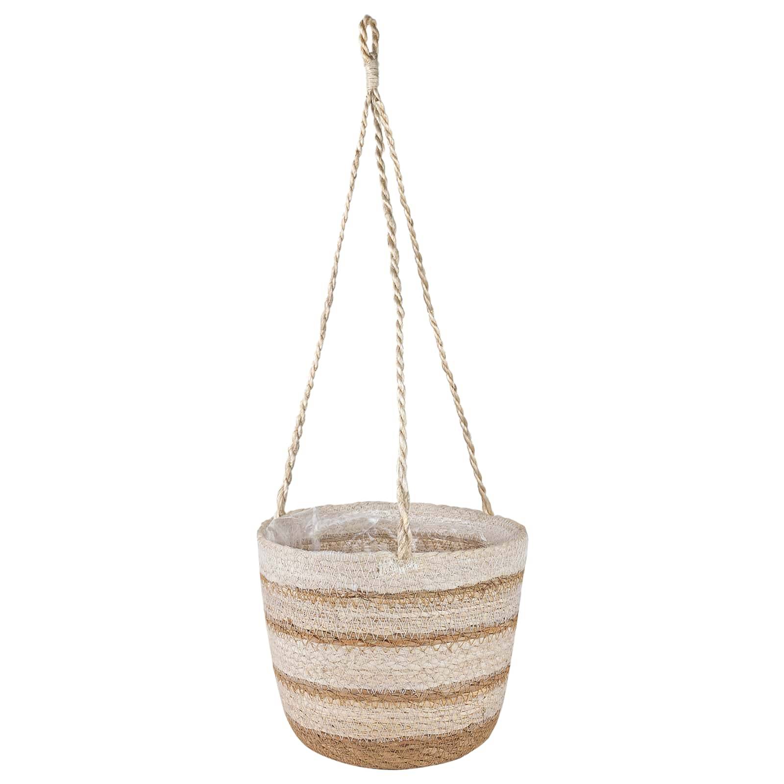 Paniers à plantes herbe de mer naturel blanc et beige 26 x 26 x 19 cm, Poids:0.95kg - PANGIVO - Image 4