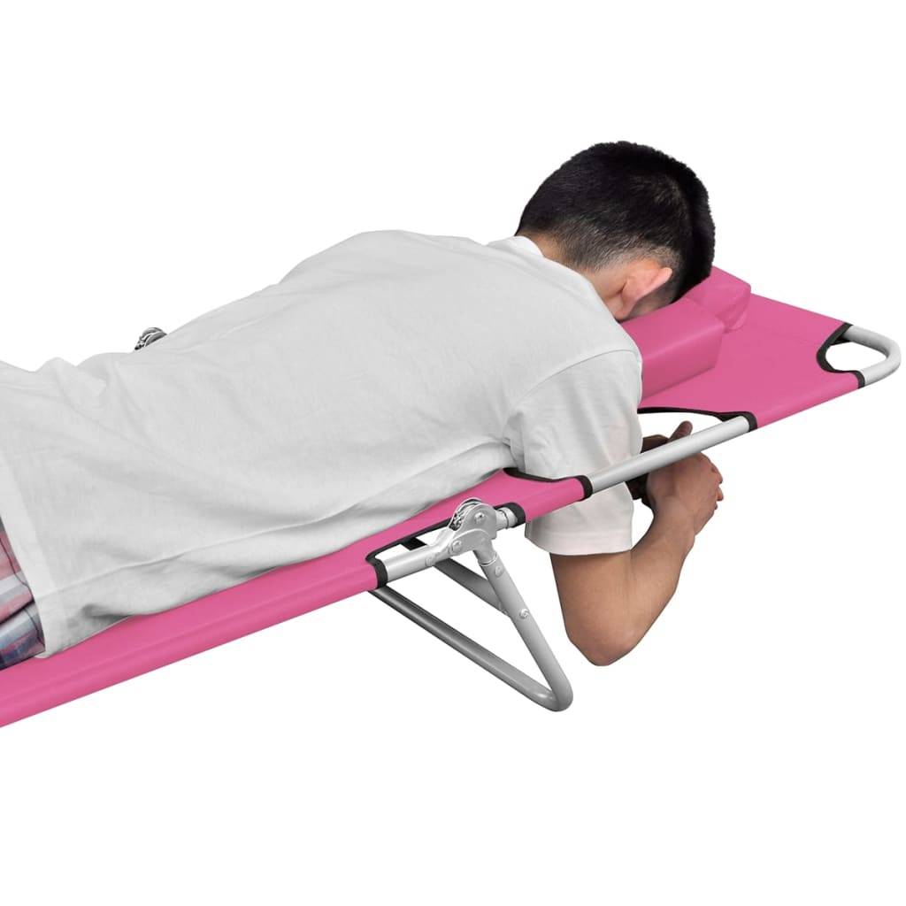 Maison Chic - Chaise longue | Transat | Bain de soleil pliable avec coussin de tête Acier Rose magento - Image 4