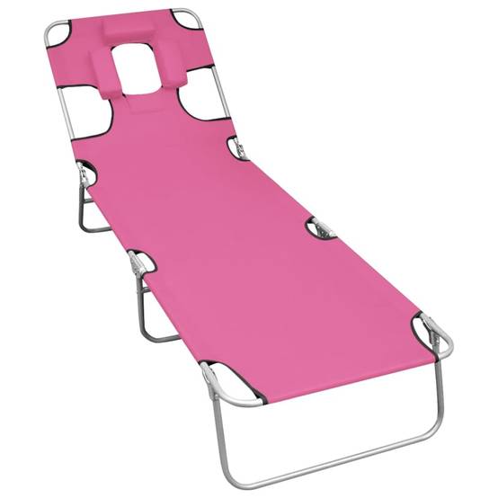Maison Chic - Chaise longue | Transat | Bain de soleil pliable avec coussin de tête Acier Rose magento - Image 2