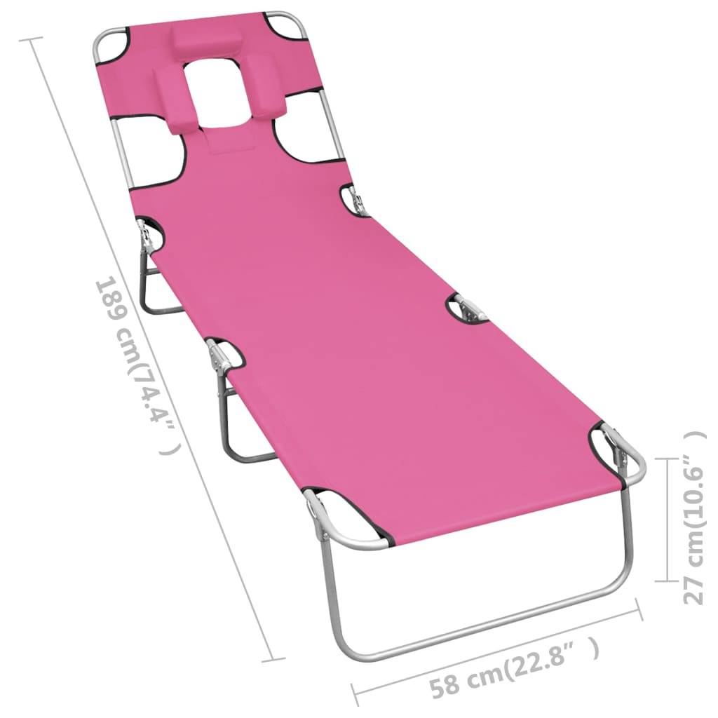 Maison Chic - Chaise longue | Transat | Bain de soleil pliable avec coussin de tête Acier Rose magento - Image 5