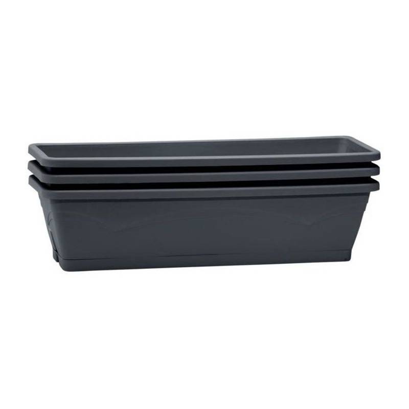 EDA Plastiques - Eda Lot De 3 Jardinieres Balcon Symphonie - 3 X 6 L - 50 X 15 X 12 Cm - Gris Anthracite - Image 1