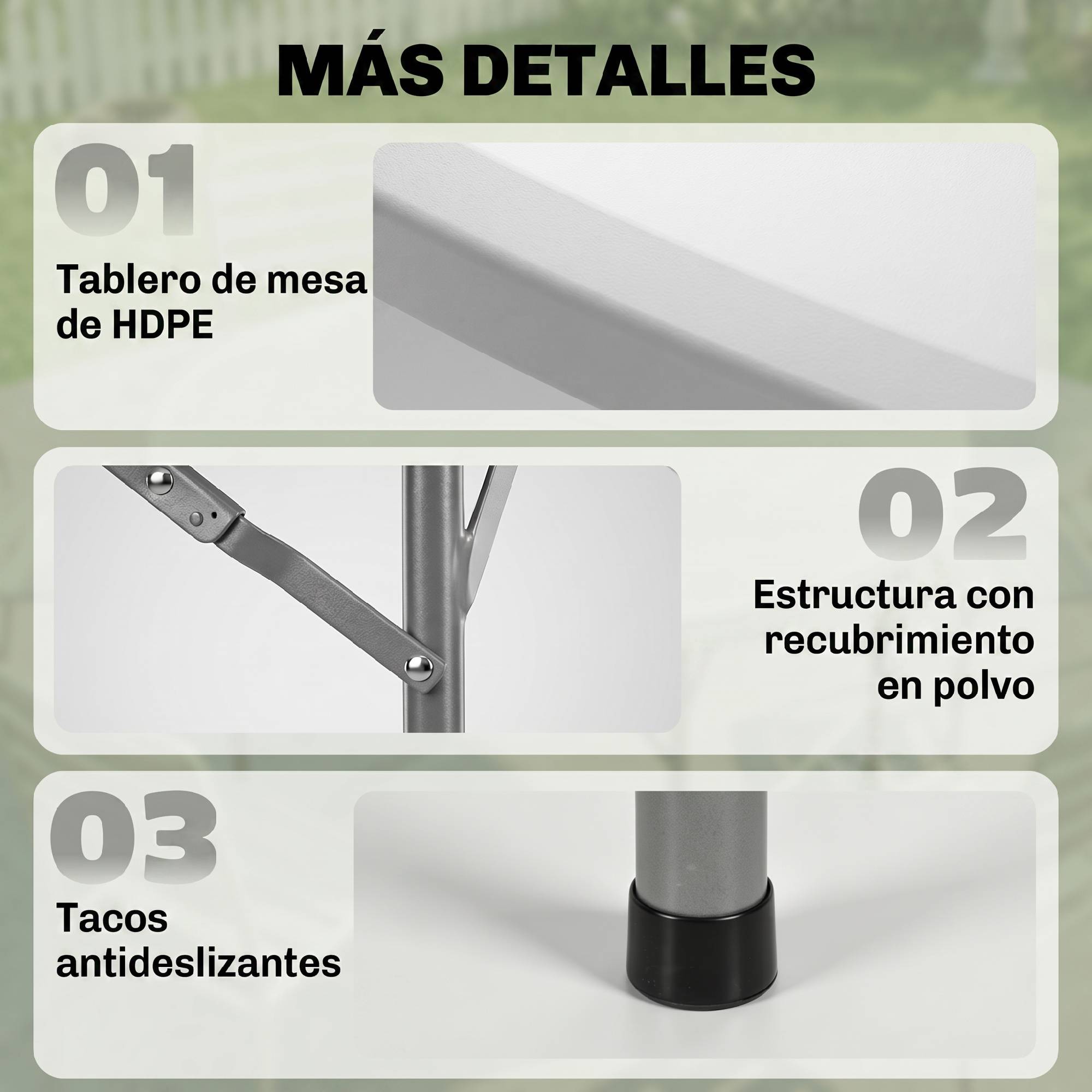 Table d'appoint ronde de jardin pliable avec cadre acier et plateau HDPE, charge 80 kg, Ø122x73 cm blanc - Image 8