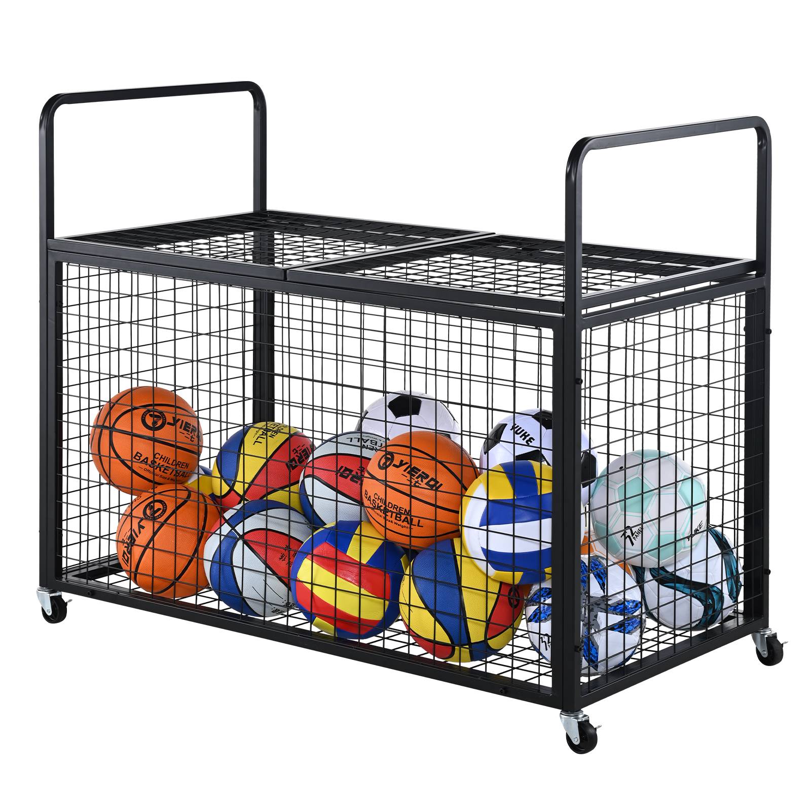 VEVOR Chariot ballons verrouillable, 115x61x91,2 cm. Acier, 4 roulettes. Rangement matériel sportif. - Image 1