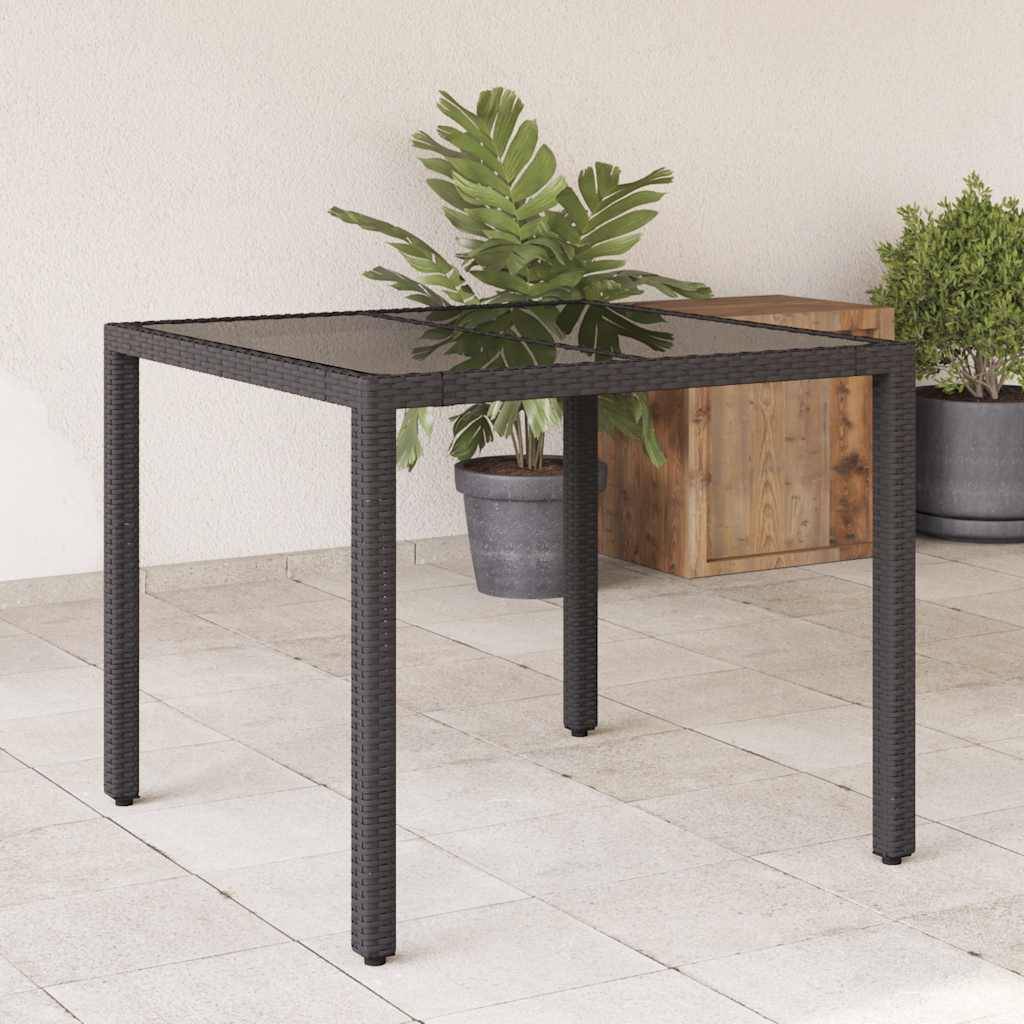 Table de Repas Carrée 90x90cm en Résine Tressée Noire, Plateau en Verre pour 4 Couverts – ComfortXL Outdoor Living - Image 1