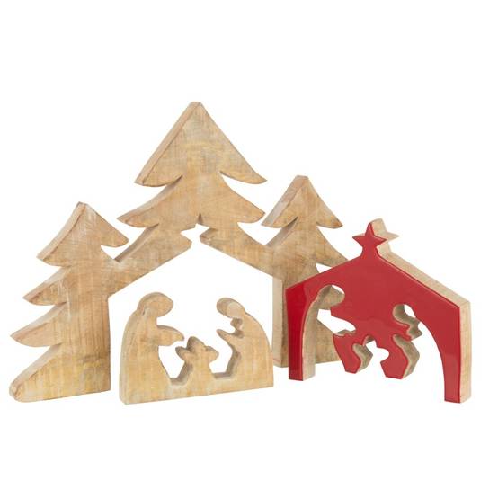 Crèche puzzle en bois de manguier rouge 55x4x40cm - J-Line - Image 3