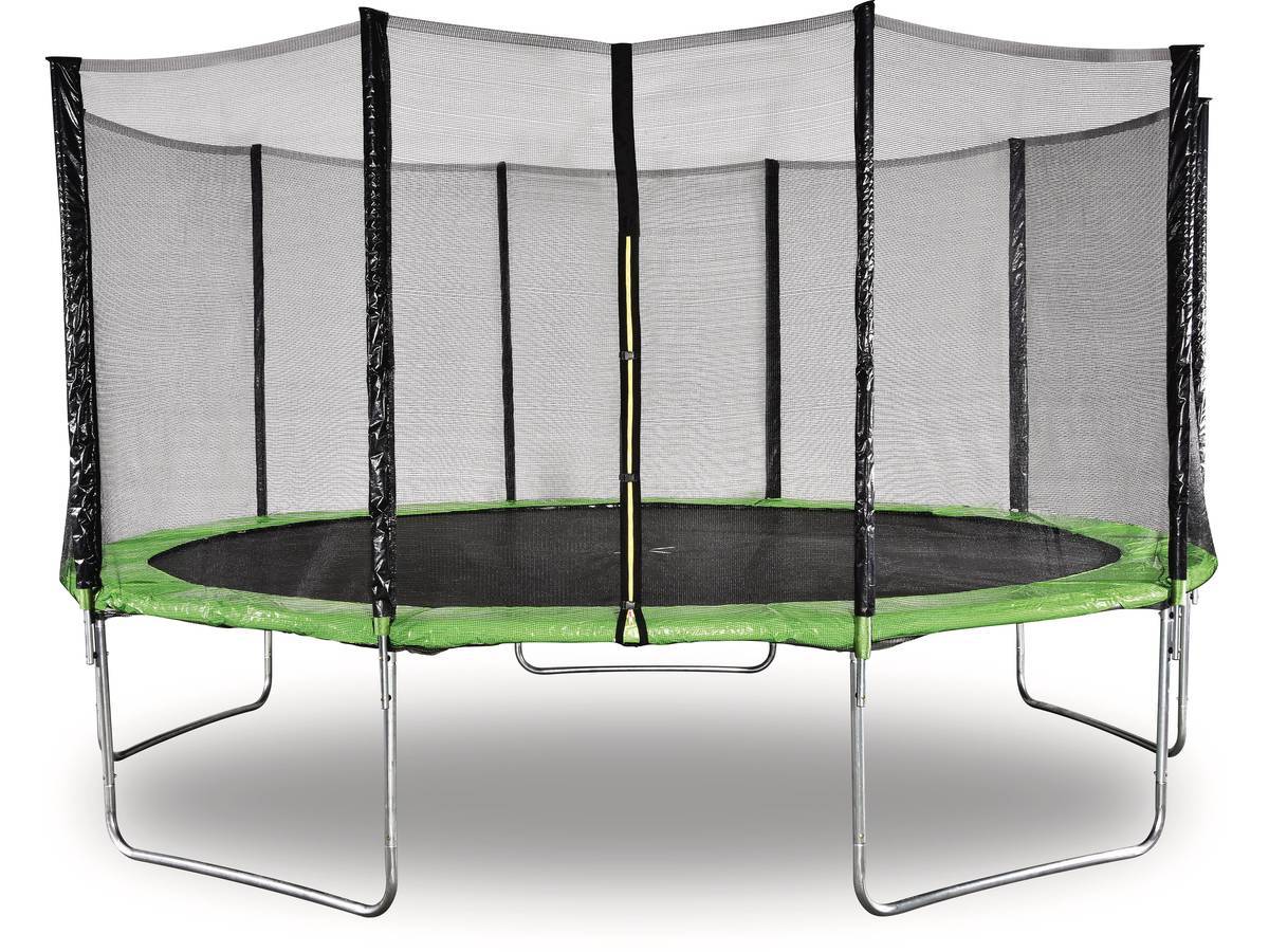 Trampoline " Yoopi " - ø 4.60 M - Vert - Avec Filet + échelle + Couverture + Kit D'ancrage -habitat Et Jardin