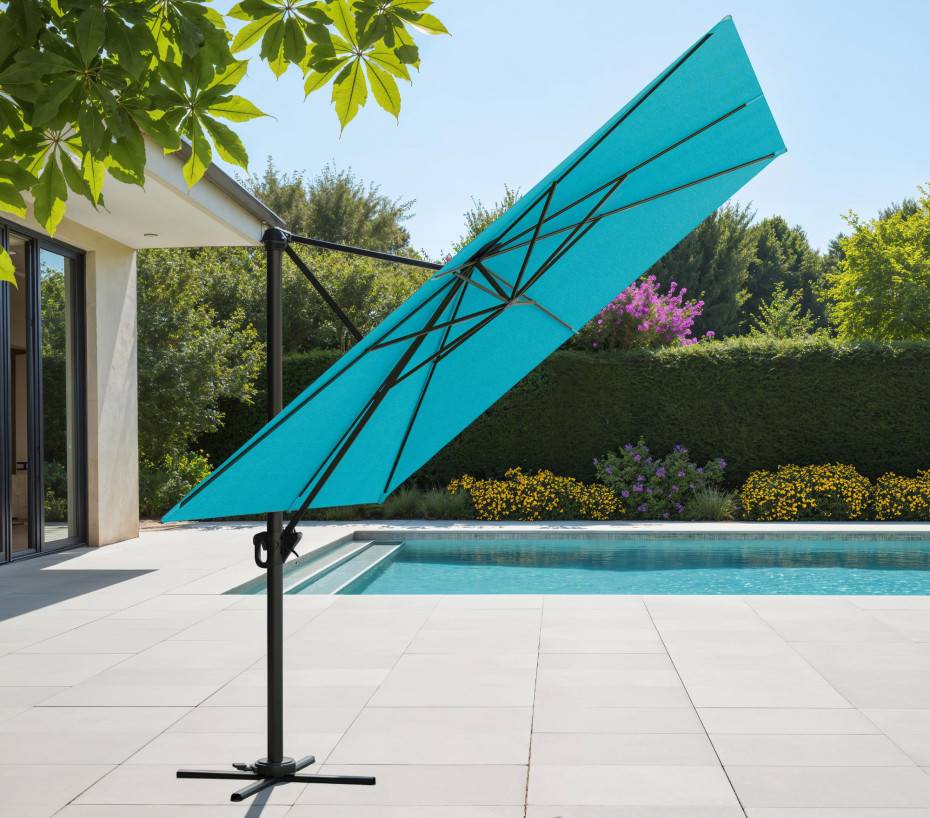 Ozalide - Parasol déporté 3x3m  bleu canard  SUNKING
