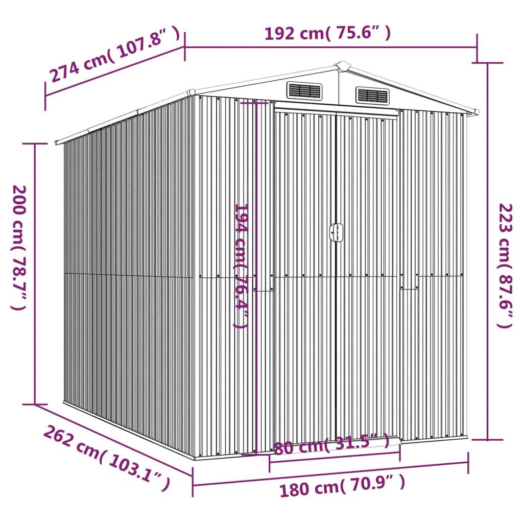 Vidaxl - Abri de jardin Vert 192x274x223 cm Métal galvanisé 5.3m² vidaXL 3147428 - Image 3
