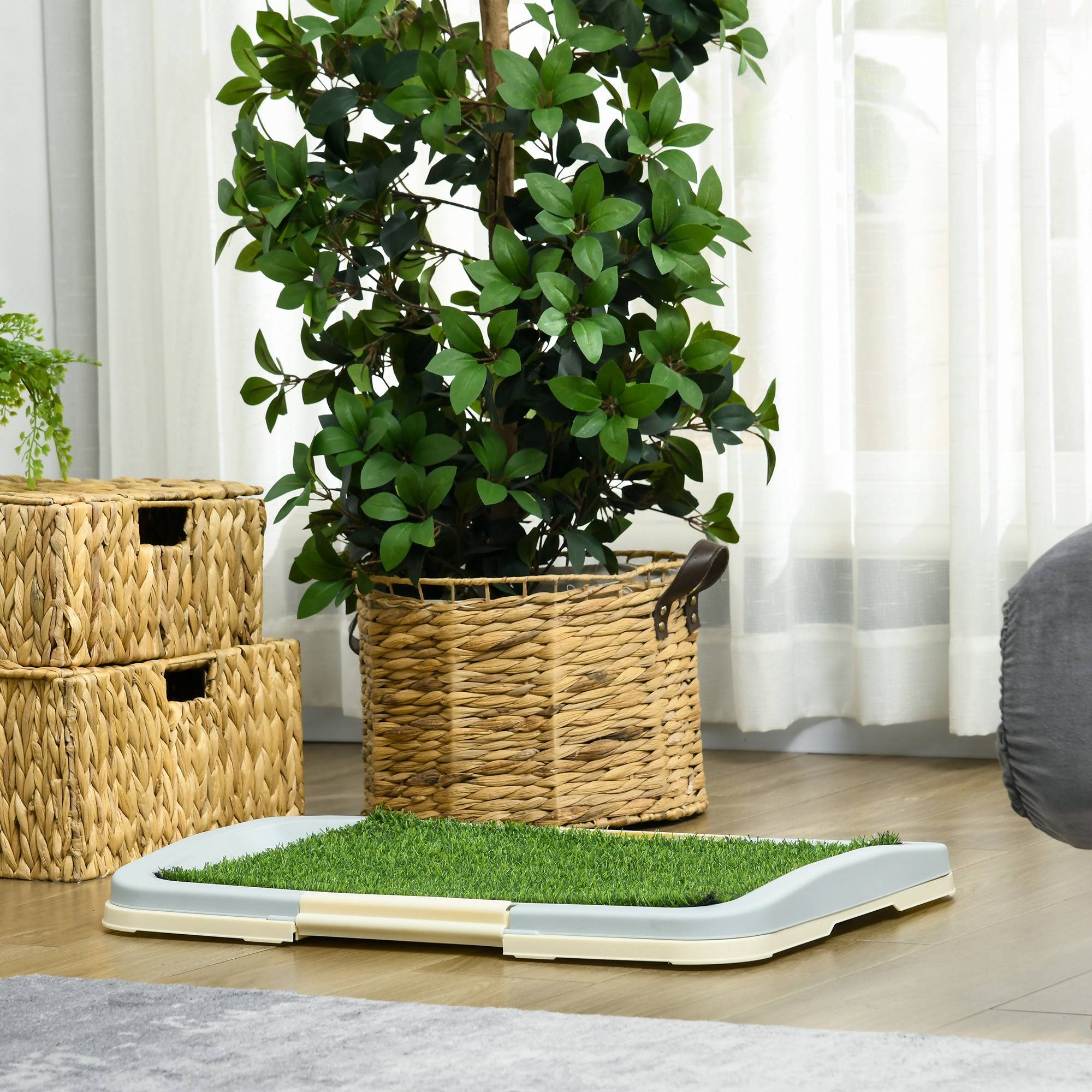 ComfortXL - Toilette pour chien plastique PE 63 x 48,5 x 6 cm vert blanc avec gazon artificiel réutilisable 3 niveaux - Image 9