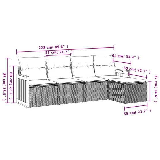 Salon de jardin 5 pcs | Mobilier d'extérieur avec coussins noir résine tressée Maison Chic - Image 7