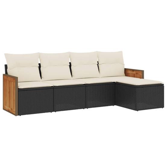 Salon de jardin 5 pcs | Mobilier d'extérieur avec coussins noir résine tressée Maison Chic - Image 1