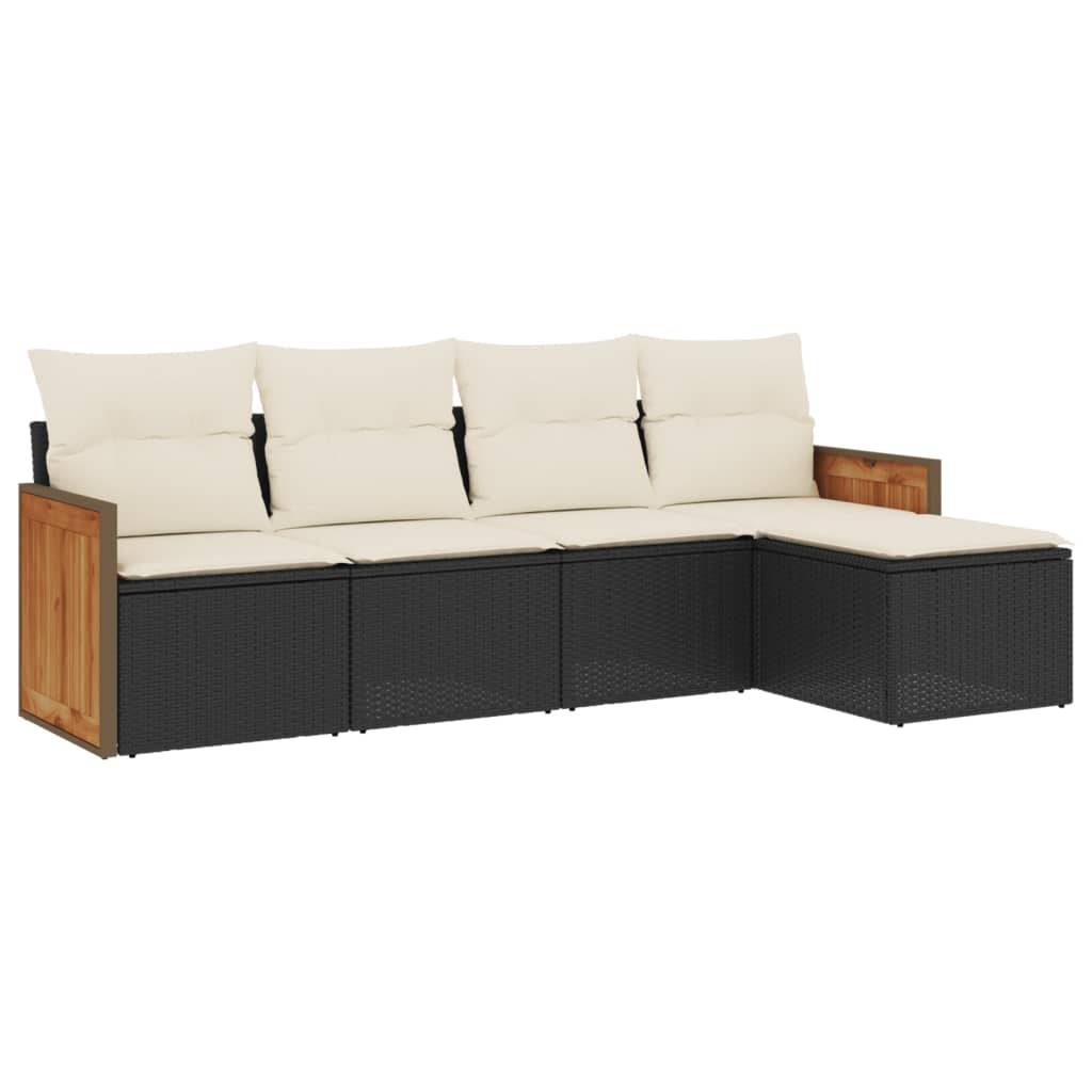 Salon de jardin 5 pcs | Mobilier d'extérieur avec coussins noir résine tressée Maison Chic - Image 1