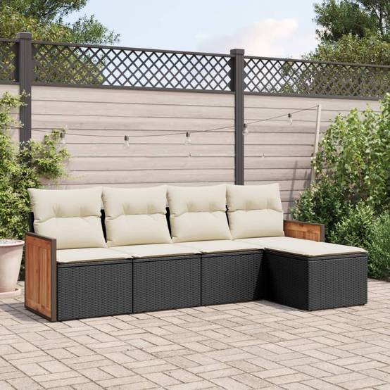 Salon de jardin 5 pcs | Mobilier d'extérieur avec coussins noir résine tressée Maison Chic - Image 2