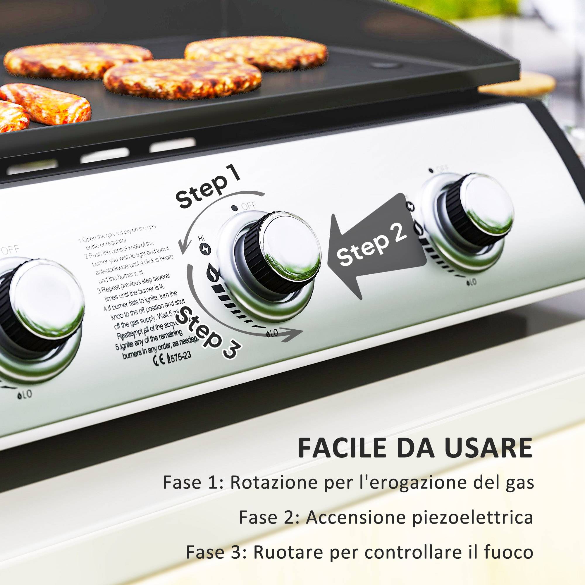 Plaque de cuisson à gaz en acier émaillé, 3 brûleurs, puissance 7,5 kW, 3 zones de cuisson et couvercle, noire - Image 7