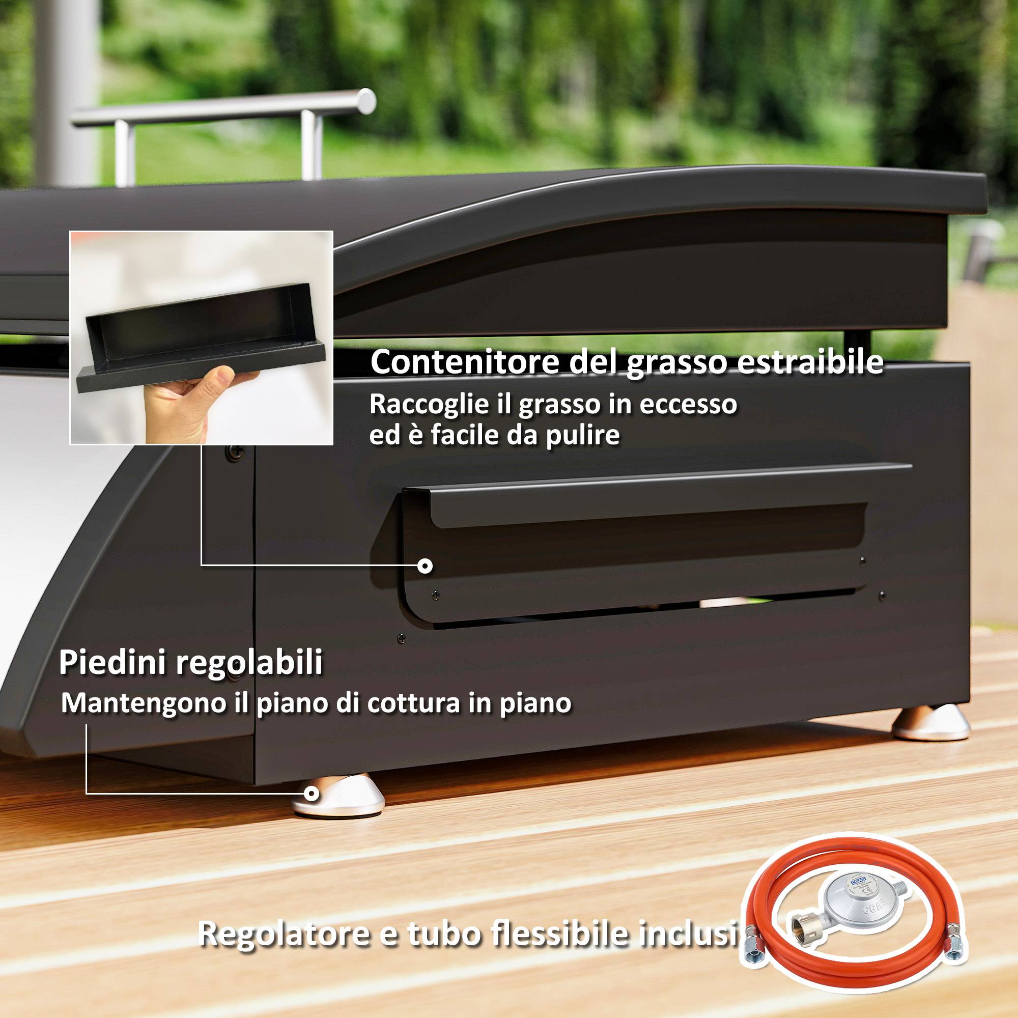 Plaque de cuisson à gaz en acier émaillé, 3 brûleurs, puissance 7,5 kW, 3 zones de cuisson et couvercle, noire - Image 10