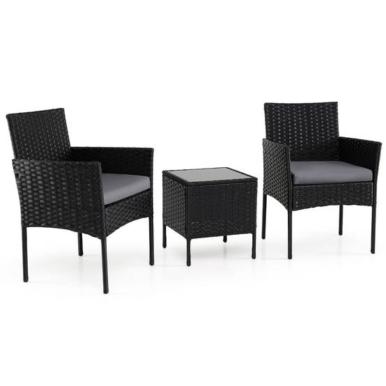 Ensemble Salon de Jardin 3 Pièces - Table et 2 Chaises Confortables en Verre Coussins Amovibles Gris MAISON CHIC - Image 1
