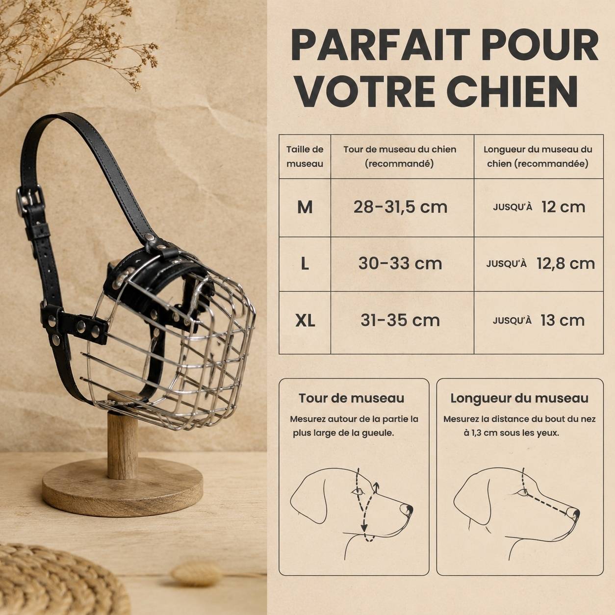 Musaillon Chien Métal Panier Réglable Cuir Léger Confortable Anti Morsure Aboiement - Image 4