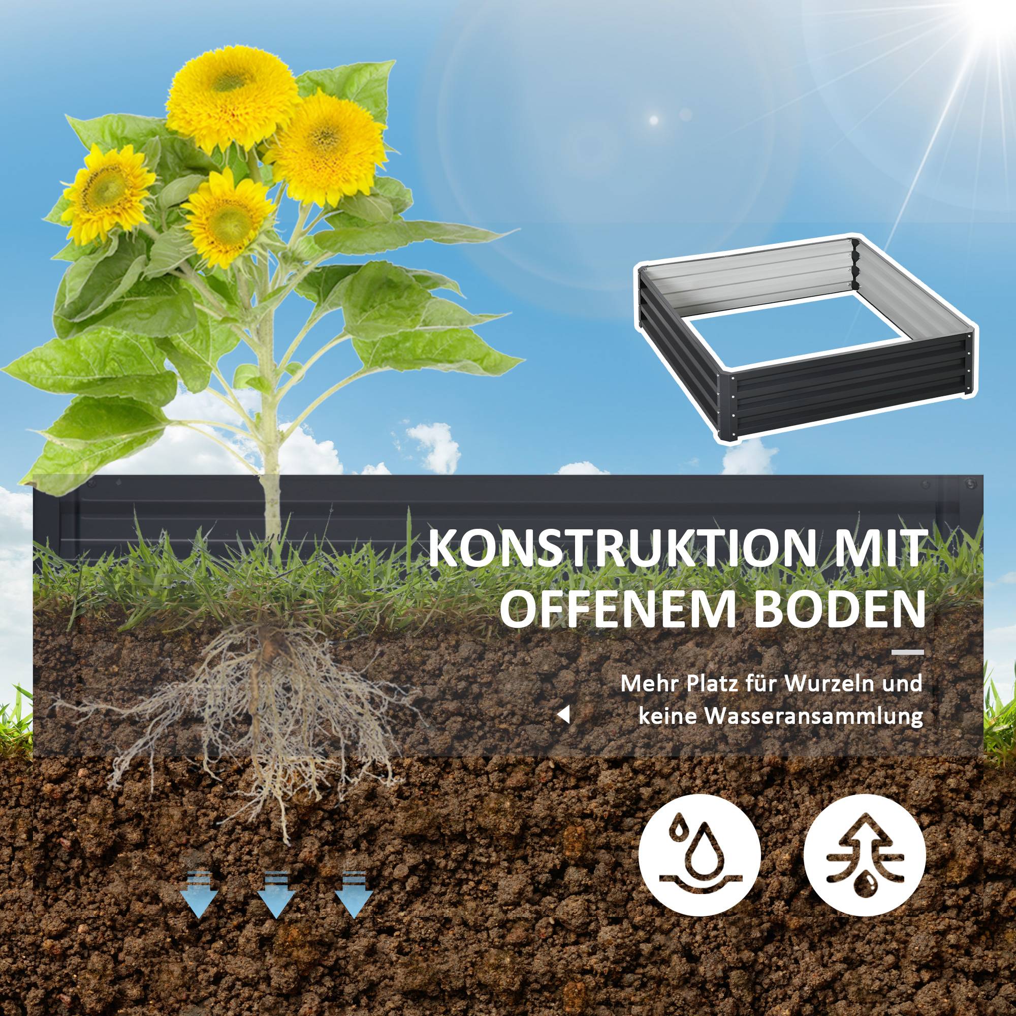 ComfortXL - Carré potager acier galvanisé jardin terrasse culture plantes 120x120x30cm gris - ComfortXL Outdoor Living - Image 6
