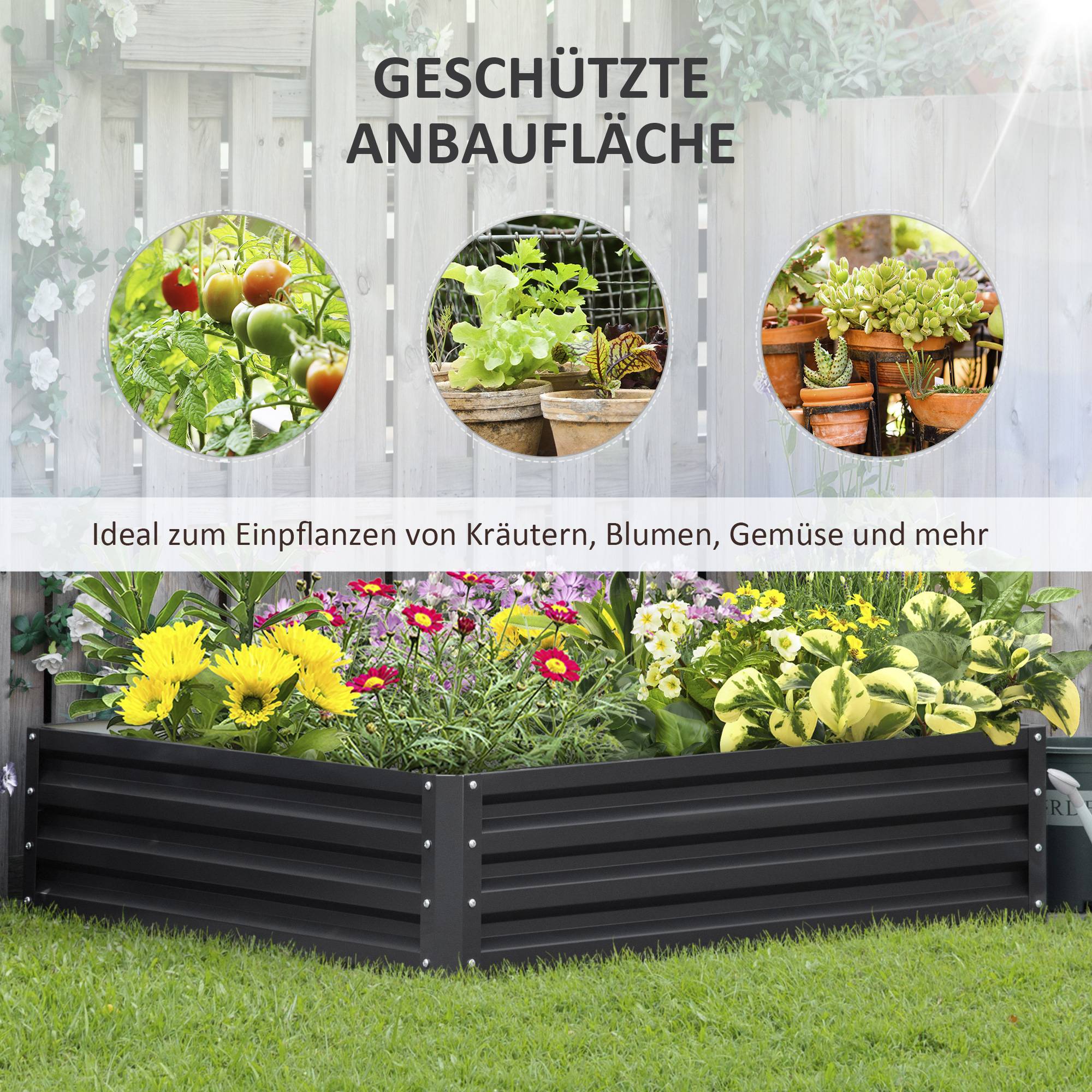 ComfortXL - Carré potager acier galvanisé jardin terrasse culture plantes 120x120x30cm gris - ComfortXL Outdoor Living - Image 4