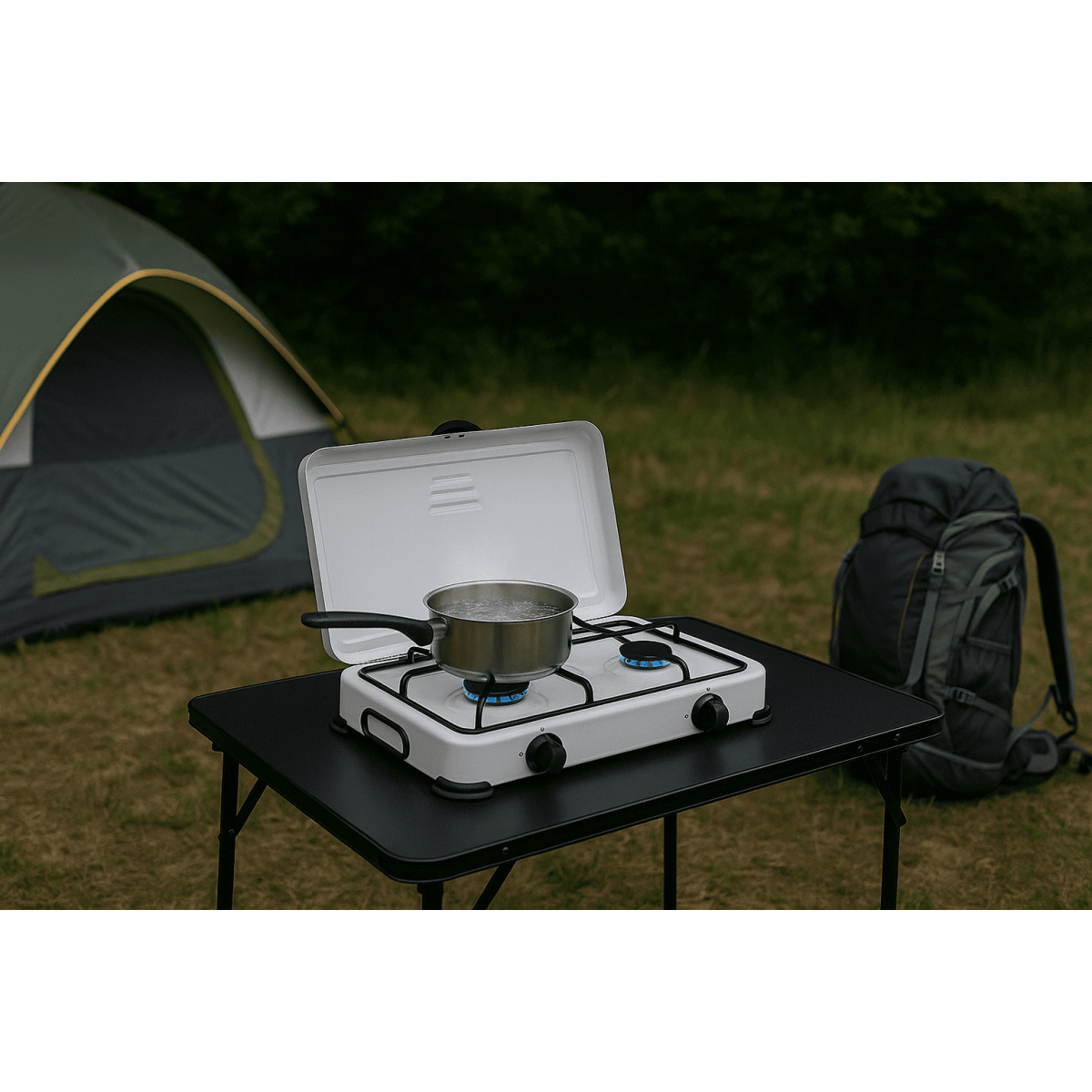 Réchaud à gaz 2 feux 3200W Brûleurs fonte amovibles Couvercle Plaque de cuisson Gaz Butane ou Propane GOLD - Image 5