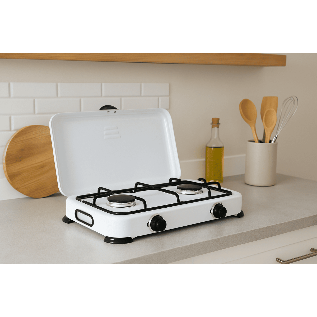 Réchaud à gaz 2 feux 3200W Brûleurs fonte amovibles Couvercle Plaque de cuisson Gaz Butane ou Propane GOLD - Image 6